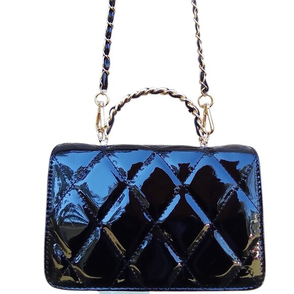 Valentino Orlandi NEW❤️‍🔥Black Patent Leather Chain Twist Lock Crossbody $349 - Picture 3 of 11